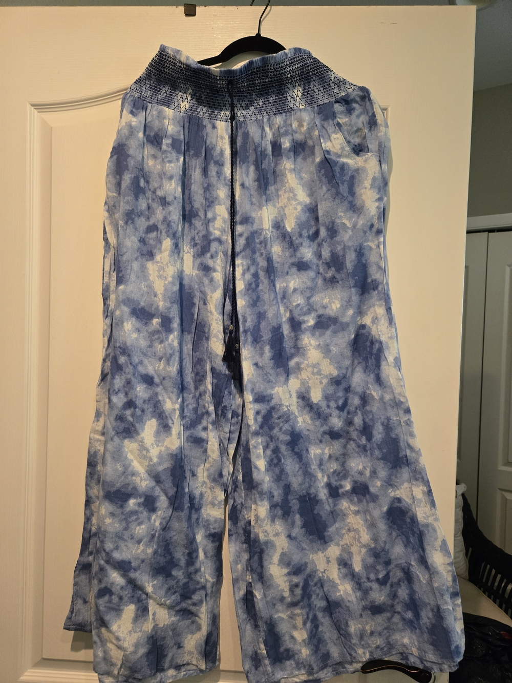 Blue & White Tie-Dye Wide Leg Pull-On Pants